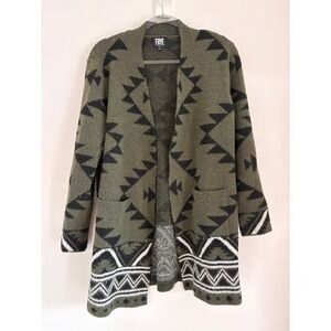 Frye Womens Southwest Aztec Geometric Open Front Cardigan Sweater Olive Green L